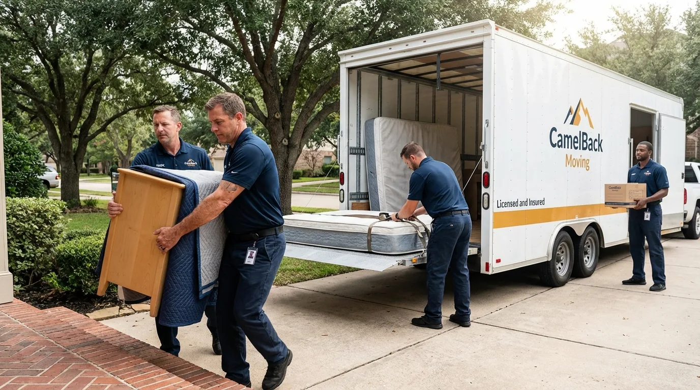 Crew loading residential truck for cross-state move from Santa Ana, CA