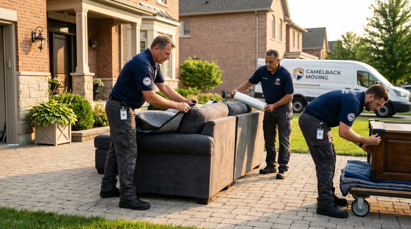 Large estate moving crew wrapping furniture in Santa Ana, CA