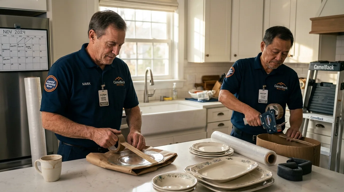 Professional crew packing kitchen dishware in Santa Ana, CA